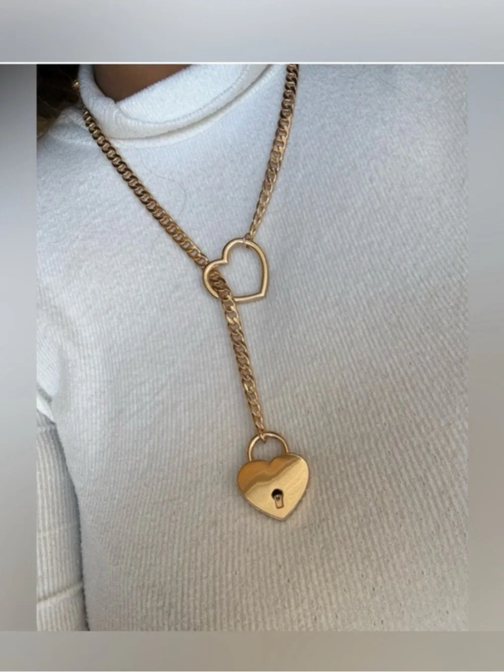 Gold Plated Stainless Steel Heart Lock & Key Lariat